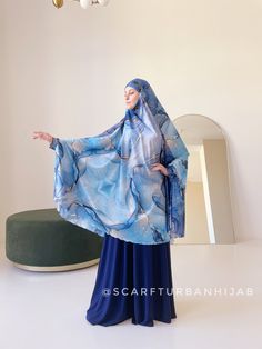 Unique Gemstone Print Silk Khimar With Flared Silhouette Blue - Etsy Luxury Maxi Length Khimar For Women, Pink Khimar, Luxury Elegant Floor-length Khimar, Blue Long Sleeve Modest Khimar, 3 Layer Khimar, Unique Gemstones, Muslim Fashion, Shawls And Wraps, Silk Printing