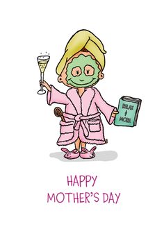 Happy Mother&rsquo;s Day - Cute Lady in Spa card Spa Cartoon, Spa Day Drawing, Spa Illustration, Cute Mothers Day Drawings, Spa Quotes, Spa Gift Card, Mothers Day Drawings