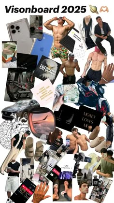 a collage of photos with the words vision board 205 on it and images of men in swimsuits