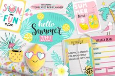 the hello summer 2019 printable kit is displayed on a table