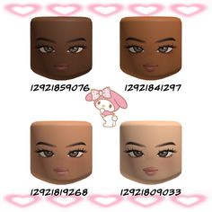 three different types of dolls with numbers on the front and back of each doll's head