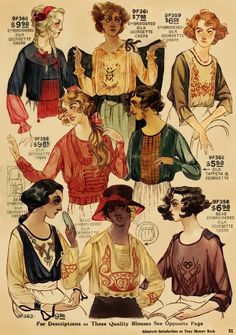 an old fashion magazine with women's clothing in different styles and colors, from the early