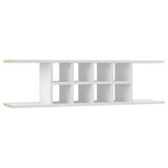 a white shelf with four shelves on each side and two open ones in the middle