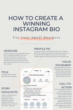 the info sheet for how to create a winning instagramr bio page with images and text