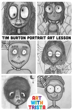 four different faces with the words i'm burton portrait art lesson