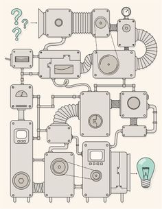 an assembly line drawing with different types of electrical equipment