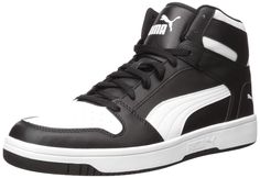 PRICES MAY VARY. TIMELESS DESIGN: Drawing inspiration from the high-top basketball sneakers of the '80s, these PUMA kicks alley-oop the comfort factor to ensure feet and ankles are supported from top to bottom. ENHANCED TECHNOLOGY: Utilizes PUMA's SoftFoam+, a step-in comfort sockliner designed to provide soft cushioning thanks to its extra thick heel. EYE-CATCHING: Features a synthetic leather upper. The iconic PUMA Formstrip stretches along the side and the look is completed with subtle brandi Puma Fashion, Puma Store, Jordan Outfits, Sneakers Puma, Black Puma, Sneakers Mode, Everyday Shoes, Puma Mens, Thick Heel