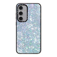 the back of an iphone case that has glitter on it, with white stars in the background