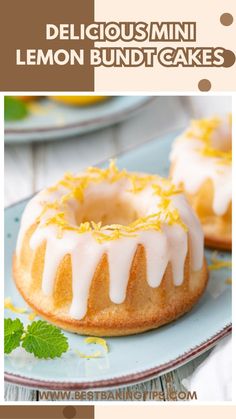 two lemon bundt cakes with icing on a plate