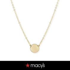 in stock Classic Yellow Gold Necklace With Shiny Finish, Modern Macy's Jewelry With Polished Finish, Classic Necklace With Polished Round Pendant, Classic Necklaces With Round Pendant And Polished Finish, Classic Necklaces With Polished Round Pendant, Gold Plated Round Jewelry With Shiny Finish, Gold Plated Jewelry With Shiny Finish, Elegant Jewelry With Shiny Finish And Round Shape, Round Gold Plated Jewelry With Shiny Finish