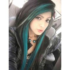 Love it but more teal please Blue Hair Tumblr, Highlight Hair, Emo Style, Snakebites, Teal Hair, Hair Streaks, Dye Ideas, Emo Hair, Colour Ideas