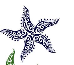 a starfish tattoo design on the side of a white background with green and blue swirls