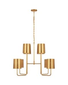 a gold chandelier with four lamps hanging from it