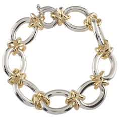 Gorgeous Sterling Silver and 14k Yellow Gold Link Bracelet Features Large Oval Sterling Silver Links connected by 14k Yellow Gold H-Shaped Links Silver Links are Approximately 20 mm Long x 16 mm Wide Made in Italy Total Length = 7.5" Total Mass = 76.6 grams High Jewelry Bracelet, Plain Gold Bangles, Bracelet Minimal, Silver Cuff Bangle, Minimal Bracelet, Jewelry Chains, Bracelet Elegant, Gold Link Bracelet, Men Bracelet