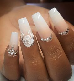 California Nails, Wedding Nails Design, Nail Art Wedding, Bride Nails, Nails Desing, Pretty Acrylic Nails, Rhinestone Nails