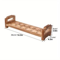 a wooden bench with measurements for the top and bottom section, showing the width of the bench