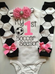 Baby Girl Soccer Day Outfit - My 1st Soccer Season outfit- Soccer baby outfit - personalized baby outfit - baby girl photo prop Baby Boy Soccer, Racing Baby, Soccer Baby, Baby Leg Warmers, Soccer Season, Soccer Outfit, Soccer Outfits, Outfit Baby Girl, Soccer Fan