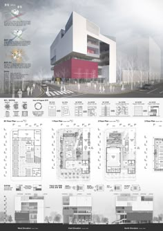 an architectural drawing shows the various sections of a building