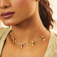 Discover Kusum Gold Plated Jadau and Pearl chain Choker | Paksha Silver Jewellery On Dark Skin, Pearl Traditional Jewellery, Contemporary Indian Jewellery, Trending Jewellery 2024, Pearl Indian Jewellery, Diamond Sets Indian Bridal Jewelry, Jewelry For Lehenga, Jadau Jewellery Traditional, Trending Gold Jewellery Designs