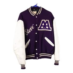 Vintagepurple Steve Delong Varsity Jacket - mens small Purple Varsity Jacket For Fall Streetwear, Purple Varsity Outerwear For College, Purple Varsity Jacket For Streetwear, Casual Purple Varsity Jacket For College, Casual Purple Varsity Jacket For Winter, Casual Purple Long Sleeve Varsity Jacket, Vintage Varsity Jacket With Long Sleeves For College, Retro Cotton Varsity Jacket For School, Vintage Long Sleeve Varsity Jacket For College