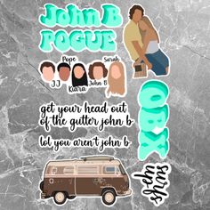 the poster for john's rockie, featuring an old van and some stickers