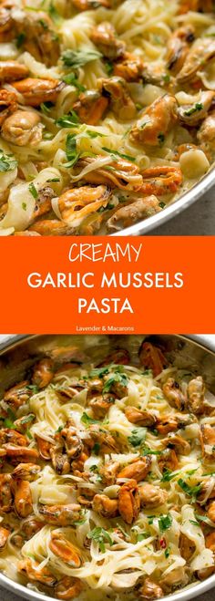 creamy garlic mussels pasta with shrimp and parmesan cheese is the perfect side dish