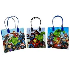 three bags with avengers characters on them