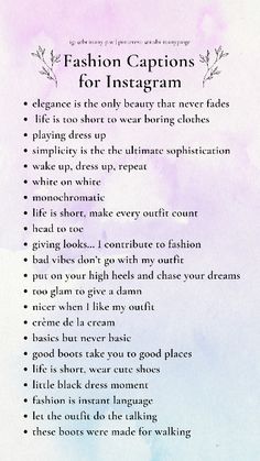 the fashion captions for instagram are shown in purple and blue watercolors