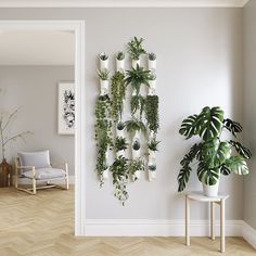 there are plants on the wall in this room