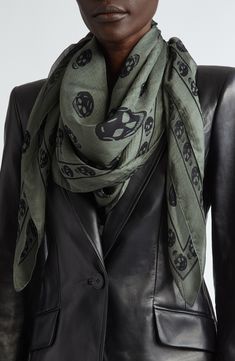 Sleek edges put a clean, finishing touch on a lightweight scarf crafted in Italy from pure silk in a signature skull-motif print. 39" x 46" 100% silk Dry clean Made in Italy Alexander Mcqueen Skull, A Signature, Lightweight Scarf, Pure Silk, Silk Scarf, Alexander Mcqueen, Alexander, In Italy, Dry Clean