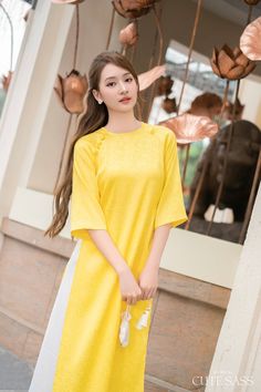 Shifted Yellow Gam Ao Dai Top Only, NO PANTS Pre-made Vietnamese Ao Dai Women Ao Dai Lunar New Year Ao Dai Truyen Thong13d - Etsy Vietnam White Short Sleeve Ao Dai For Summer, Casual Summer Ao Dai, Vietnamese Ao Dai, Lunar New Year, Lunar New, May 1, Vietnam, Womens Dresses, Yellow