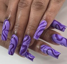 Villain Era Aesthetic Nails, Awesome Tattoos For Women Unique, Neon Purple Nails Design, Purple And Black Nails Acrylic, Dark Purple Nails Acrylic, Peanuts Nails, Full Color Nails, 2d Nails, Rave Nails Designs