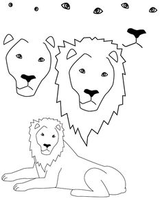 a drawing of two lions and one is looking up at the sky with stars above them