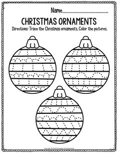 christmas ornament worksheet with three ornaments on the front and back side