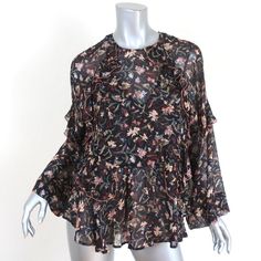 Gently worn. Great condition. No flaws. Retails for $345! Elegant Ruffle Sleeve Floral Print Blouse, Elegant Ruffle Sleeve Blouse With Floral Print, Elegant Blouse With Floral Print And Ruffle Sleeves, Bohemian Fall Blouse With Ruffles, Bohemian Ruffled Blouse For Fall, Bohemian Ruffle Blouse For Fall, Fall Daywear Blouse With Ruffle Sleeves, Black Blouse With Ruffle Hem For Fall, Black Ruffle Sleeve Blouse For Fall