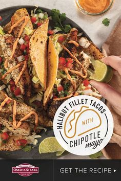 halibut fillet tacos with chipotle mayo Fish Fillet Tacos, Chipotle Mayonnaise Recipe, Halibut Fish Tacos, Chipotle Mayo Recipe, Chipotle Mayonnaise, Mayo Recipe, Chipotle Mayo, Taco Shells