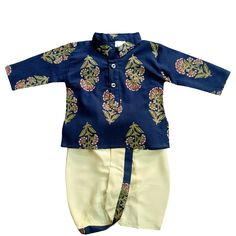 This traditional Indian Cotton Block Print Dark Blue Kurta Pajama Dhoti Pant Dress will surely add charm to your cute boy. SALES PACKAGE- 1 Cotton Kurta, 1 Dhoti OR Pajama FABRIC-   100 % Cotton Cloth  OTHER DETAILS- This Product Is Good For Your Baby Skin                                    Best Quality And Quick Dispatch                                    It has a soft elastic belt for convenient fitting on the waist. Delivery time ranges between 11 - 18 working days, we provide a Express Shipp Blue Traditional Printed Sets, Printed Cotton Traditional Wear, Newborn Indian Outfit, Paithani Baby Boy Dress, Baby Boy Traditional Clothes Indian, Kids Kurta Pajama Boys, Baby Boy Dhoti Dress, Pant Dress, Newborn Dress