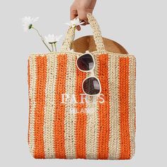 Paris Candy Color Stripes Straw Knit Shopper Totes Crochet Beach Bag, Knitting Tote, Beg Tangan, Straw Tote Bag, Straw Tote, Crochet Tote, Casual Tote, Shopper Tote, Woven Bag