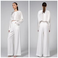 Nonchalant Label Fabi Wide Leg Pant Pants Size S M L Nwt 498 White Nonchalantlabel High-Waisted. Zip Fly With Button Closure. Side Slant Pockets. Back Faux Pockets. Twill Fabric With Pleated Detail. 61 Cm At The Knee And 61 Cm At The Leg Opening. 100% Poly. Imported. Dry Clean Only. Model Is Wearing Size Small. Product Measurements - Inseam 31.0", Rise 15.0", Knee Opening 24", Leg Opening 24". The Fabi Pant Is Our Best-Selling, Must-Have Pant From Nonchalant Label. Available In Various Colors, T Elegant Wide Leg Pant Set For Wedding, Elegant White Wide Leg Sets, White Long Sleeve Evening Pantsuit, Elegant White Wide-leg Sets, White Straight Pants For Evening, White Silk Party Bottoms, Elegant Evening Sets With Wide-leg Pants, White Wide Leg Sets For Party, White Wide Leg Pants For Summer Evenings