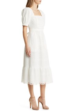 Rachel Parcell, Cotton Midi Dress, Jewel Neck, Lace Overlay, Nordstrom Dresses, Short Dresses, Wedding Ideas, Midi Dress, Short Sleeves