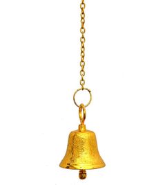 a golden bell hanging from a chain