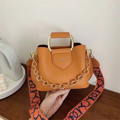 Pongl Women Leather Small Totes Bag Cute Short Handle Shoulder Bags for Women Designer Trend Chain Crossbody Bag Brand Handbags Adjustable Bag, Small Tote Bag, Chain Crossbody Bag, Orange Bag, Branded Handbags, Small Tote, Square Bag, Leather Bags, Bag Women