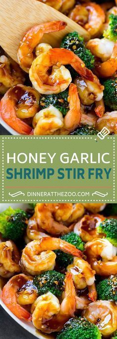 honey garlic shrimp stir fry with broccoli and carrots