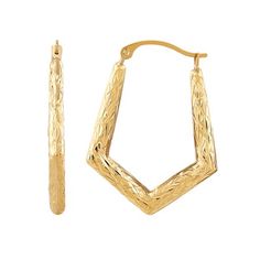 Complete a look with these edgy and sparkly hollow hoop earrings crafted in 10K yellow gold with polish and sparkly finishes. The unique geometric shape of these hoop earrings adds sharpness to a outfit. These hoop earrings have a secure hinge bar closure. Wear as an everyday favorite or with other jewelry pieces. Female hoop earrings. Size: One Size. Age Group: adult. Gold Diamond Cut Earrings For Party, Modern Gold Diamond Cut Huggie Earrings, Yellow Gold Tarnish-resistant Hoop Earrings For Party, Yellow Gold Tarnish Resistant Hoop Earrings For Party, Modern Gold Huggie Earrings With Diamond Cut, Party Yellow Gold Hoop Earrings Tarnish Resistant, Party Yellow Gold Tarnish-resistant Hoop Earrings, Party Earrings In Yellow Gold With Diamond Cut, Yellow Gold Diamond Cut Earrings For Party