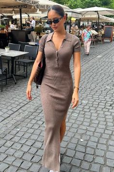 Short Pollera, Split Long Dress, Long Knitted Dress, Women Bodycon Dress, Short Sleeve Maxi Dresses, Split Maxi Dress, Bodycon Maxi Dresses, Body Con Dress, Split Dress