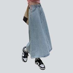 Introducing the latest addition to our 2023 Spring-Summer Collection ââ‚?a light blue bleached denim skirt in the timeless 90s style! From its elevated-waist A-line fit to its zipper & button closure. this skirt will make you look effortlessly cool and chic.Why You Need This SkirtPerfectly embodying the iconic '90s punkish spirit. this skirt is all about subtle sophistication and a rebellious vibe. With its distinctively bleached pattern. it's a statement all on its own. making it the ideal comp Denim Skirts Online, Clear Weather, Unique Skirts, Bleached Denim, Jeans Skirt, Denim Style, Business Meeting, 90s Style, Light Blue Denim