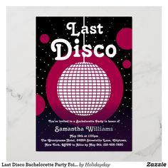 a flyer for a disco party with the words last disco on it and an image of a disco ball