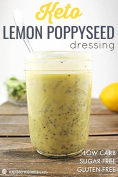 a jar filled with lemon poppy seed dressing