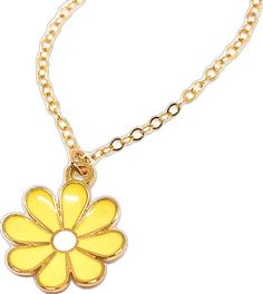 Yellow Flower Necklace, Pretty Yellow, Pretty Flower, Yellow Flower, Flower Charm, Gold Filled Chain, Flower Necklace, Portland Oregon, Pretty Flowers