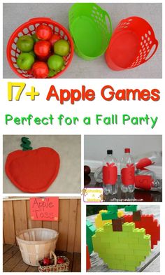 apple games perfect for a fall party with apples in baskets and other activities to play